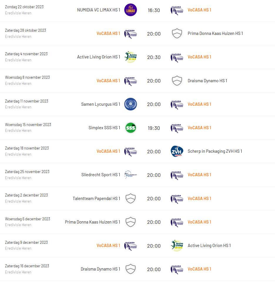 Programma VoCASA HS1 in Eredivisie